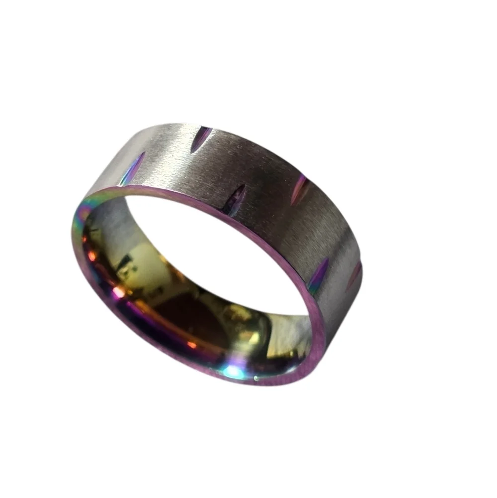 New Stainlees Steel Iridescent Band Ring Size 12